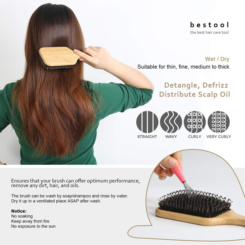 BESTOOL detalle de cerdas jabali para distribuir aceites en cabello.