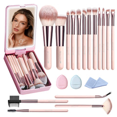 Pinceles BESTOPE PRO en estuche con luz integrada para maquillaje preciso.