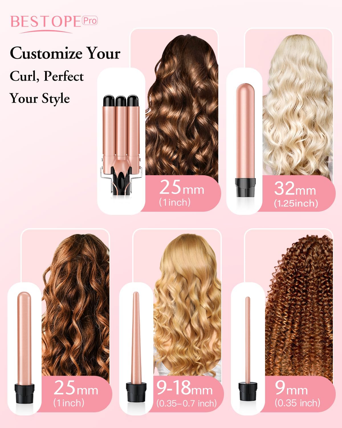 BESTOPE PRO Waver: tres-cilindros-largos permiten rizos uniformes y más rápidos