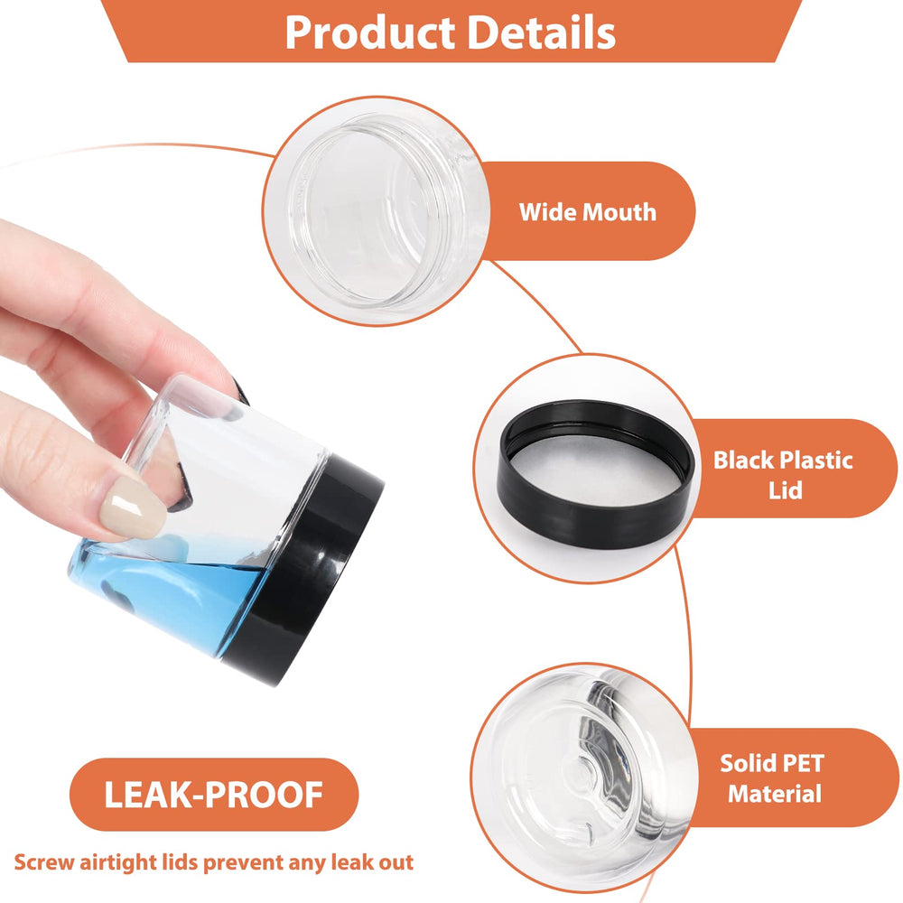 Betrome envase 2oz transparente con tapa negra, reutilizable para cremas