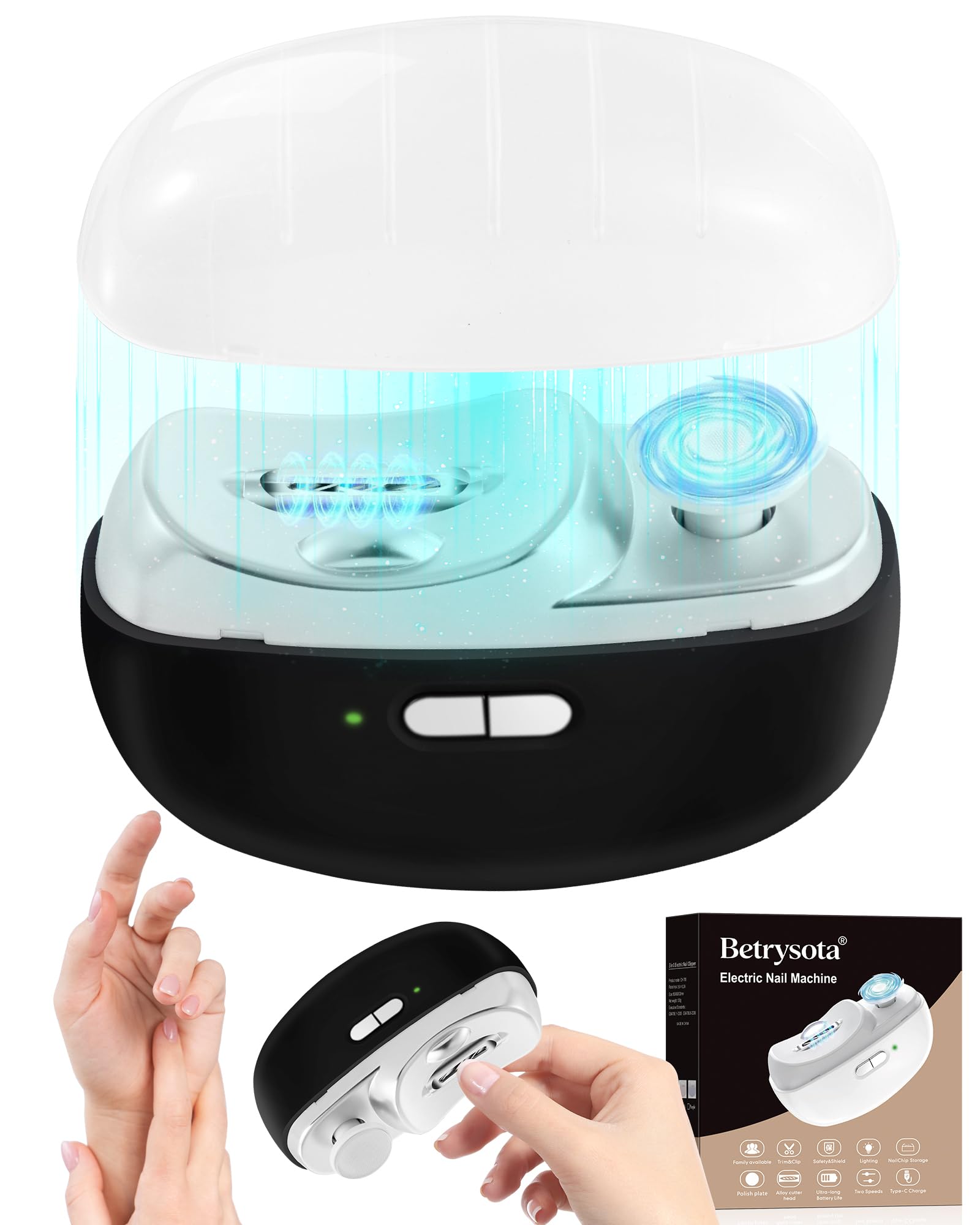 Betrysota cortauñas eléctrico 3-en-1, para manicuras rápidas en casa.