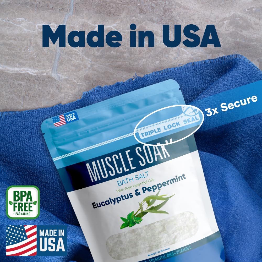 Arôme menthe-eucalyptus du Muscle Soak pour une expérience aromathérapique apaisante.