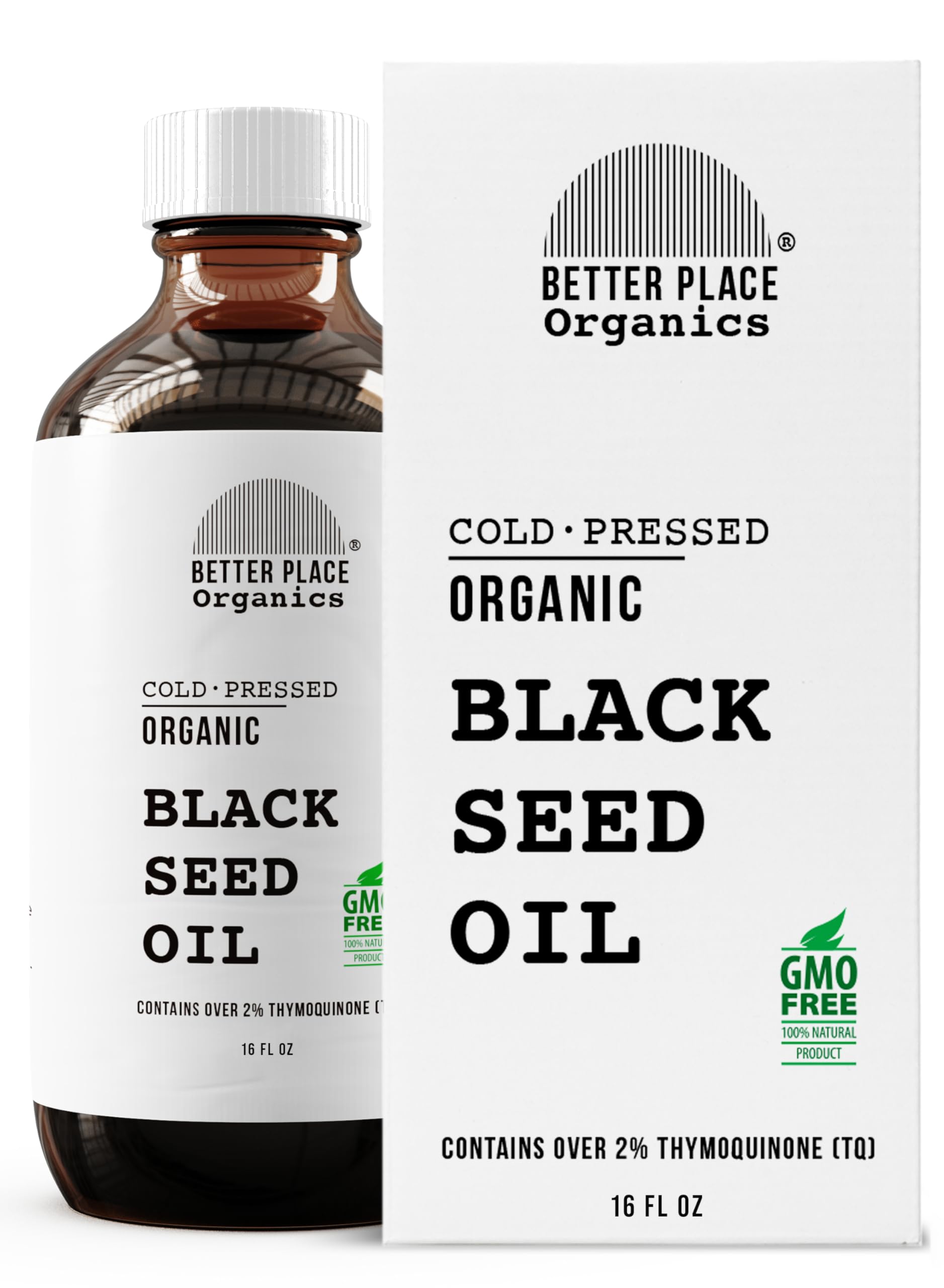 BETTER PLACE ORGANICS Aceite Semilla Negra prensado en frío, frasco visible, hidrata la piel.