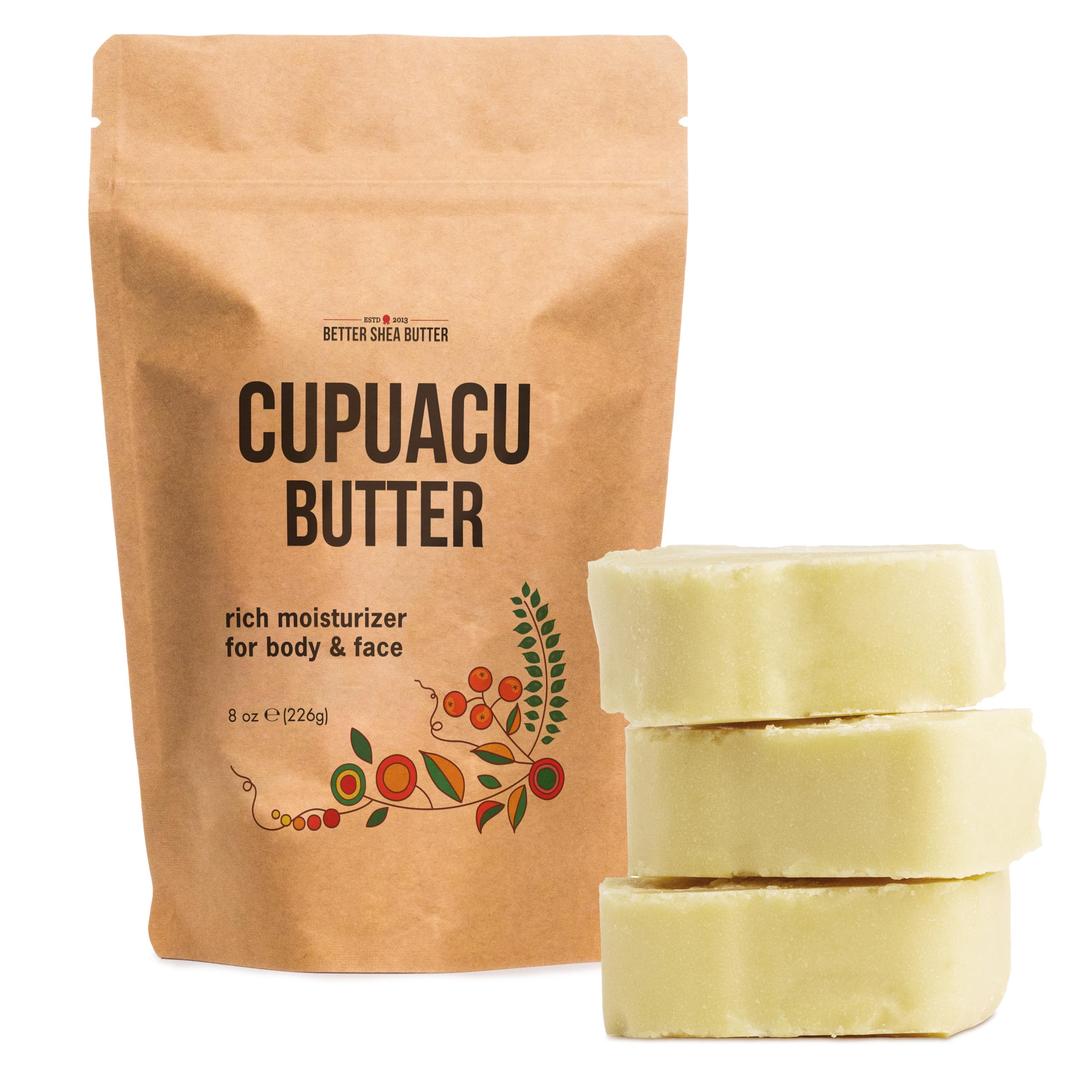 Better Shea Butter Cupuacu Manteca Raw en frasco para hidratación suave.