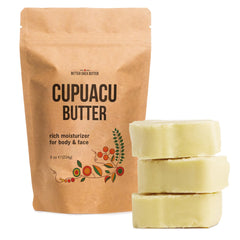 Better Shea Butter Cupuacu Manteca Raw en frasco para hidratación suave.