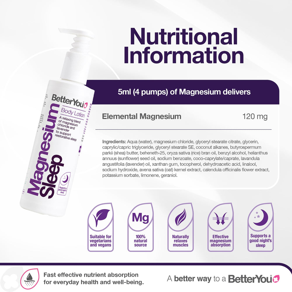 BetterYou crema corporal magnesio con mezcla lavanda y manzanilla para dormir