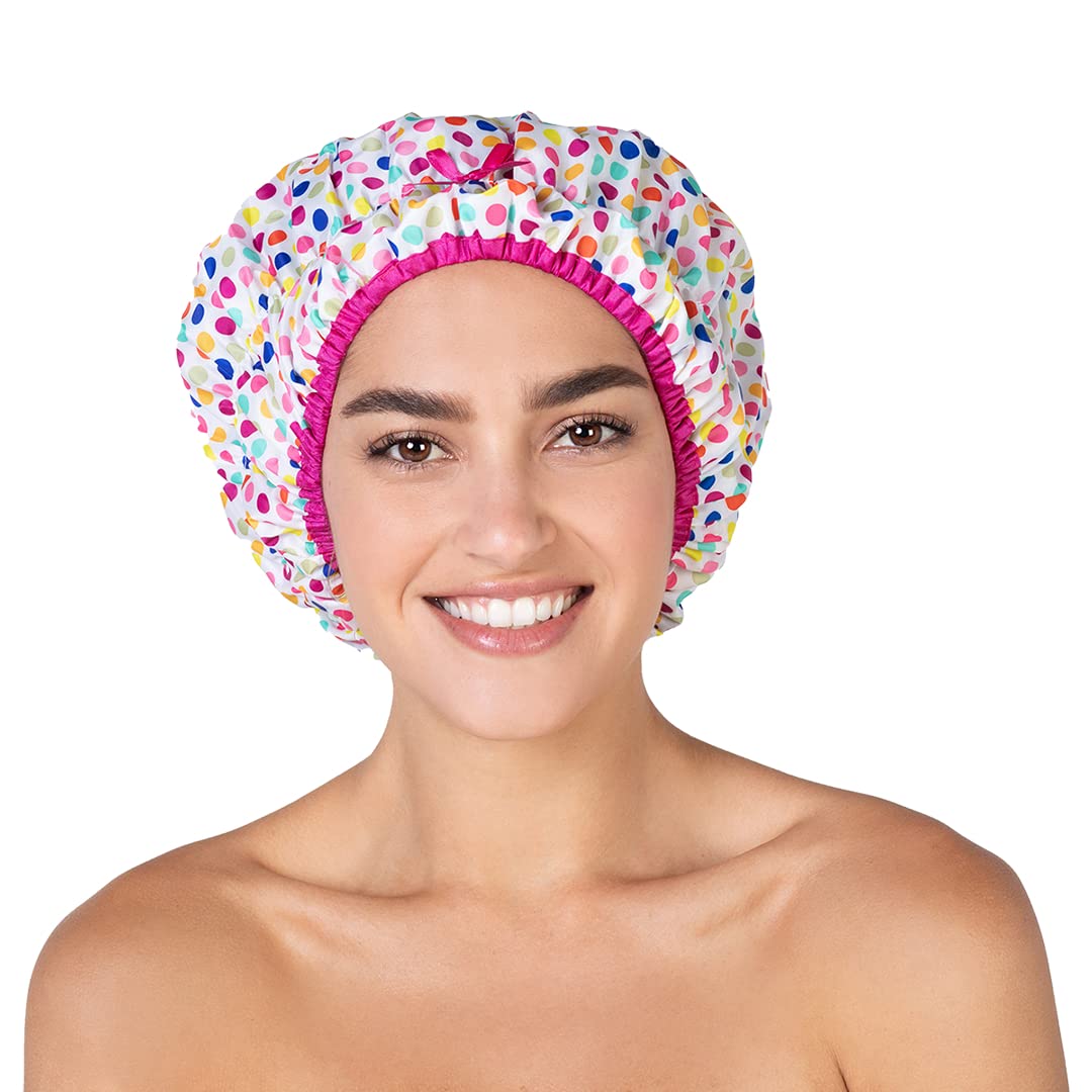 Betty Dain Fashionista capucha de ducha estampado puntos protege el peinado.