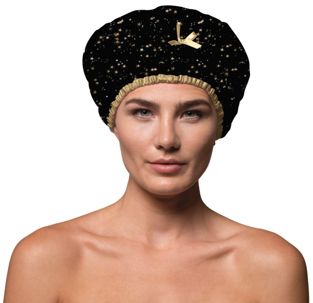 Betty Dain Fashionista Starry Nights capucha de ducha con forro PEVA impermeable para cabello mojado