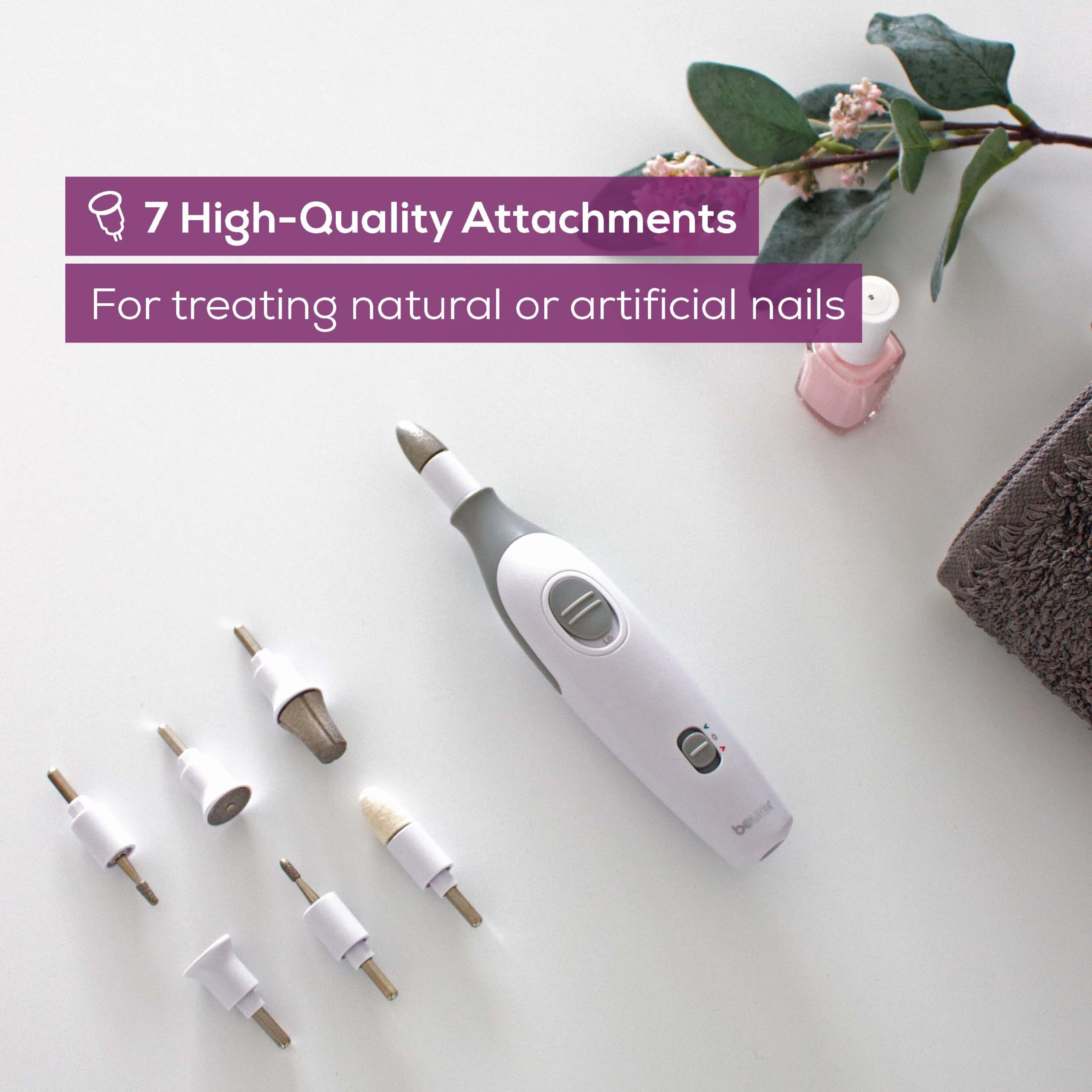 Beurer MP32 sapphire drill bits deliver precise filing for smooth nails.