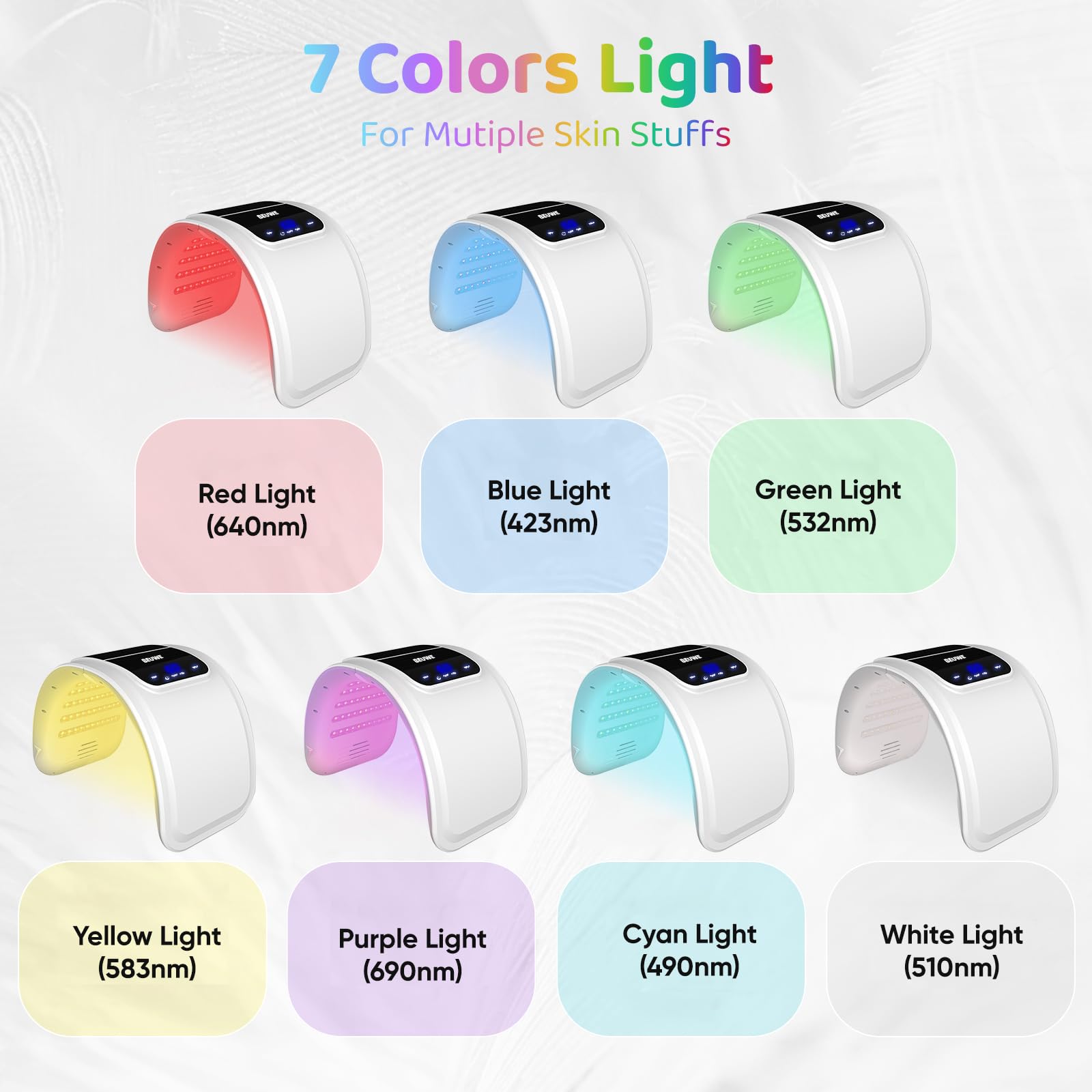 Beuwe máscara de luz facial verde para estimulación suave de la piel.