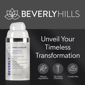 Beverly Hills Men empaque premium, diseño elegante para cuidado masculino.
