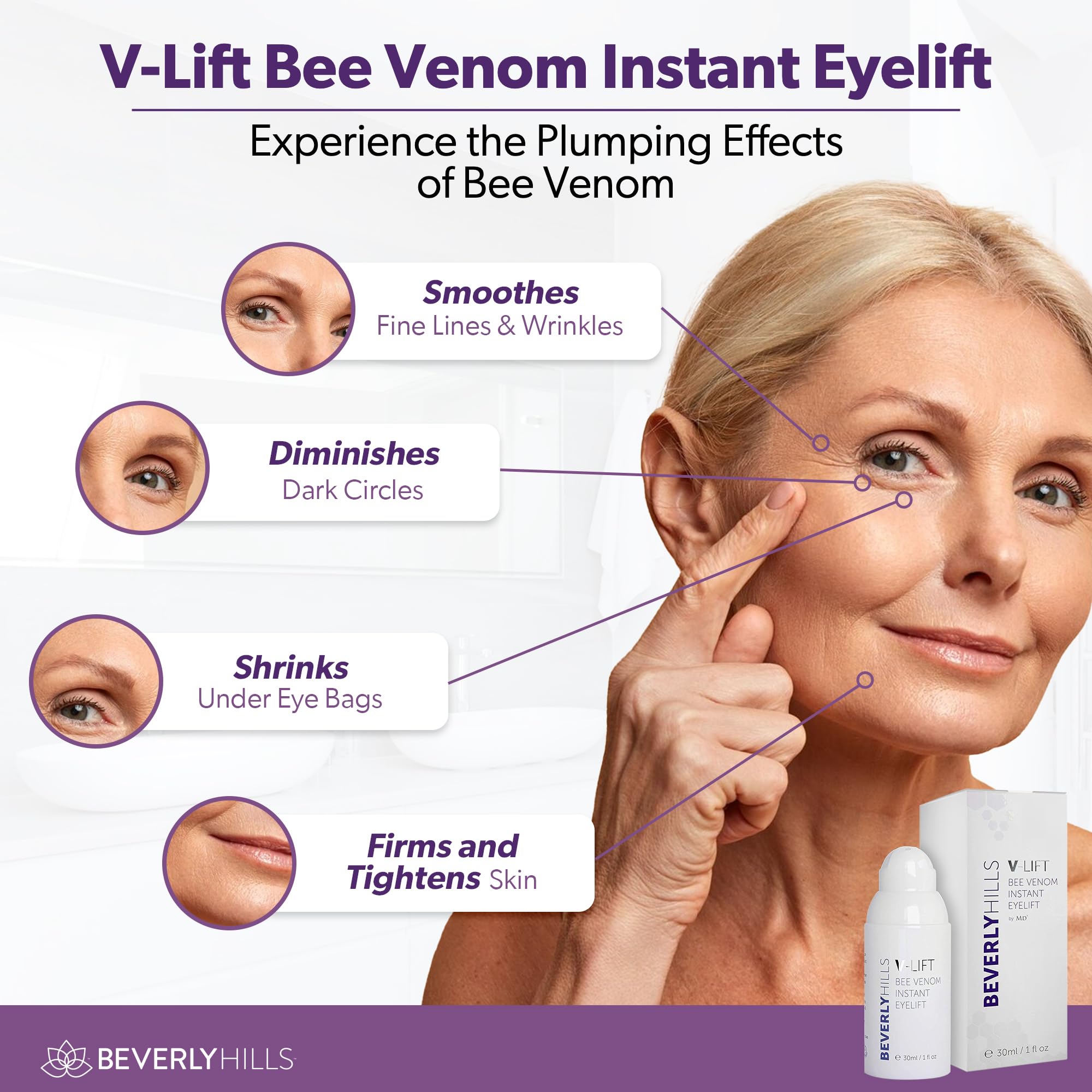 Botella de Beverly Hills V-Lift con etiqueta clara y tamaño de 30 ml