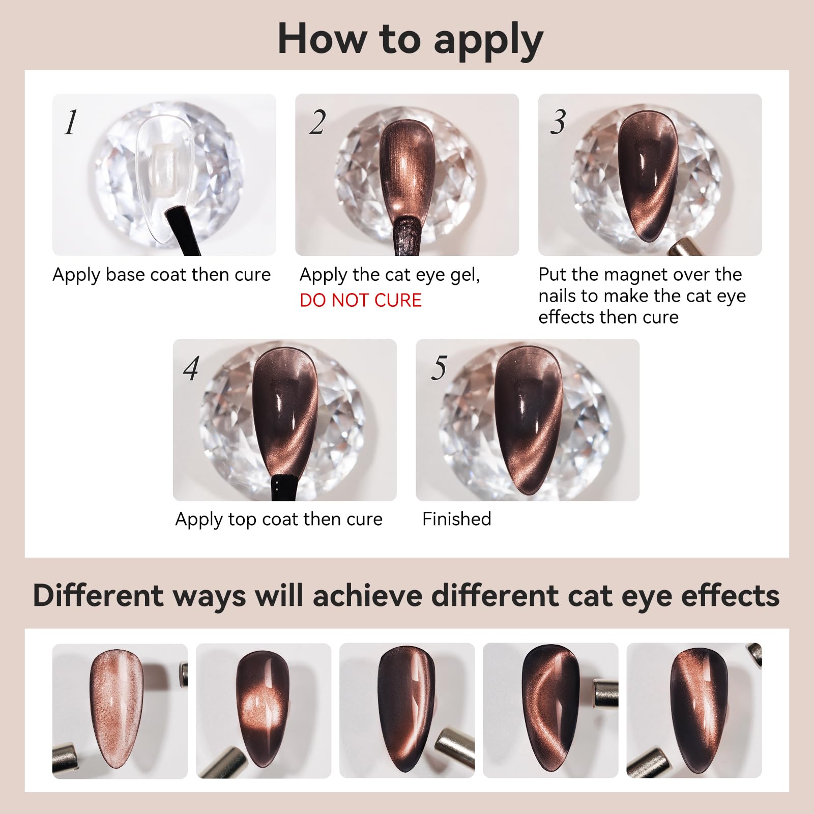 Bevimee Cat Eye envase de 12 ml con brillo aterciopelado duradero.