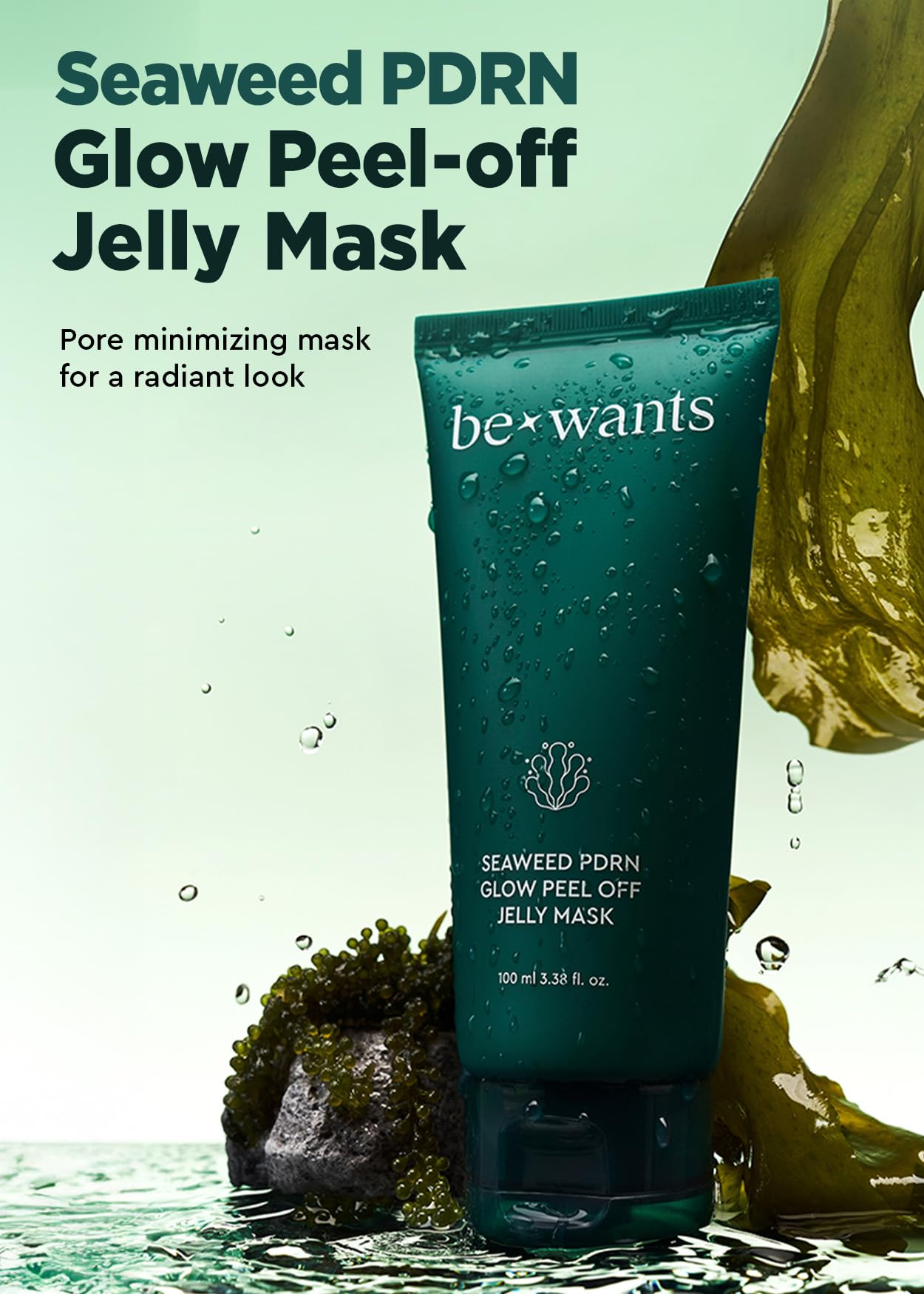 BE+WANTS Mascarilla de algas PDRN, textura gelatinosa facilita la aplicación suave