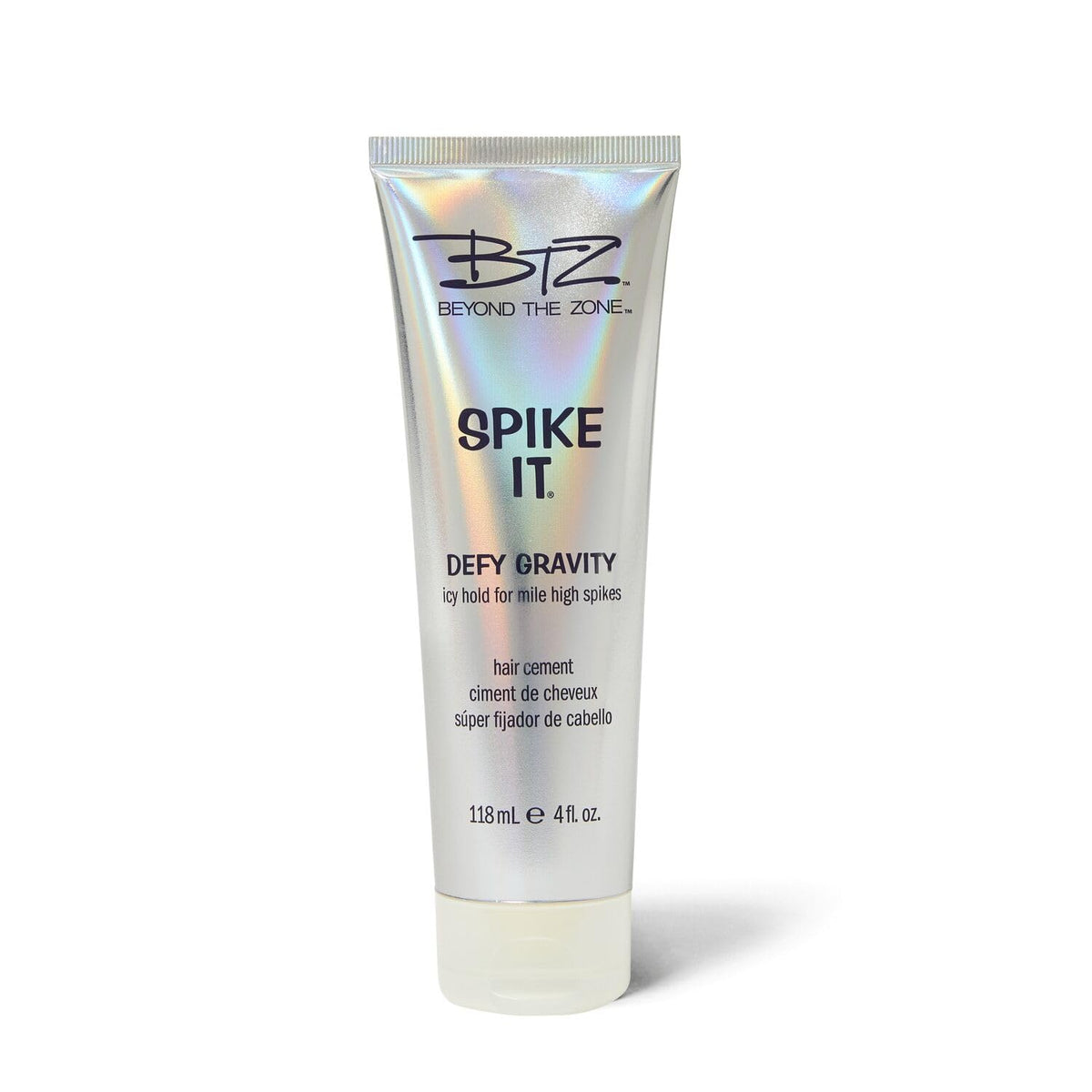 Beyond the Zone Spike It cemento para cabello en botella, fijación intensa sin peso.