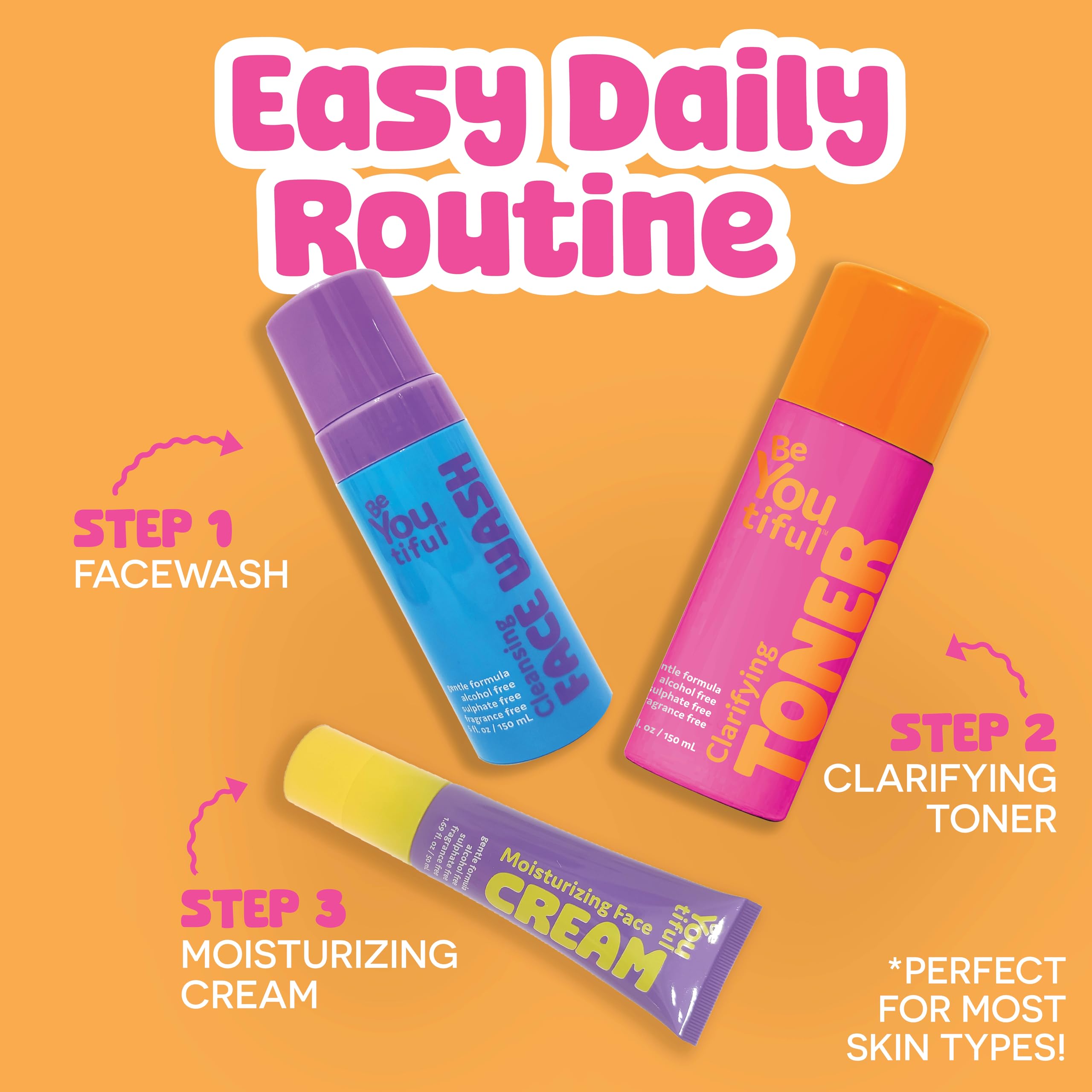 BeYoutiful Tónico Clarificador Facial diseñado para adolescentes y tweens, cuidado diario seguro.