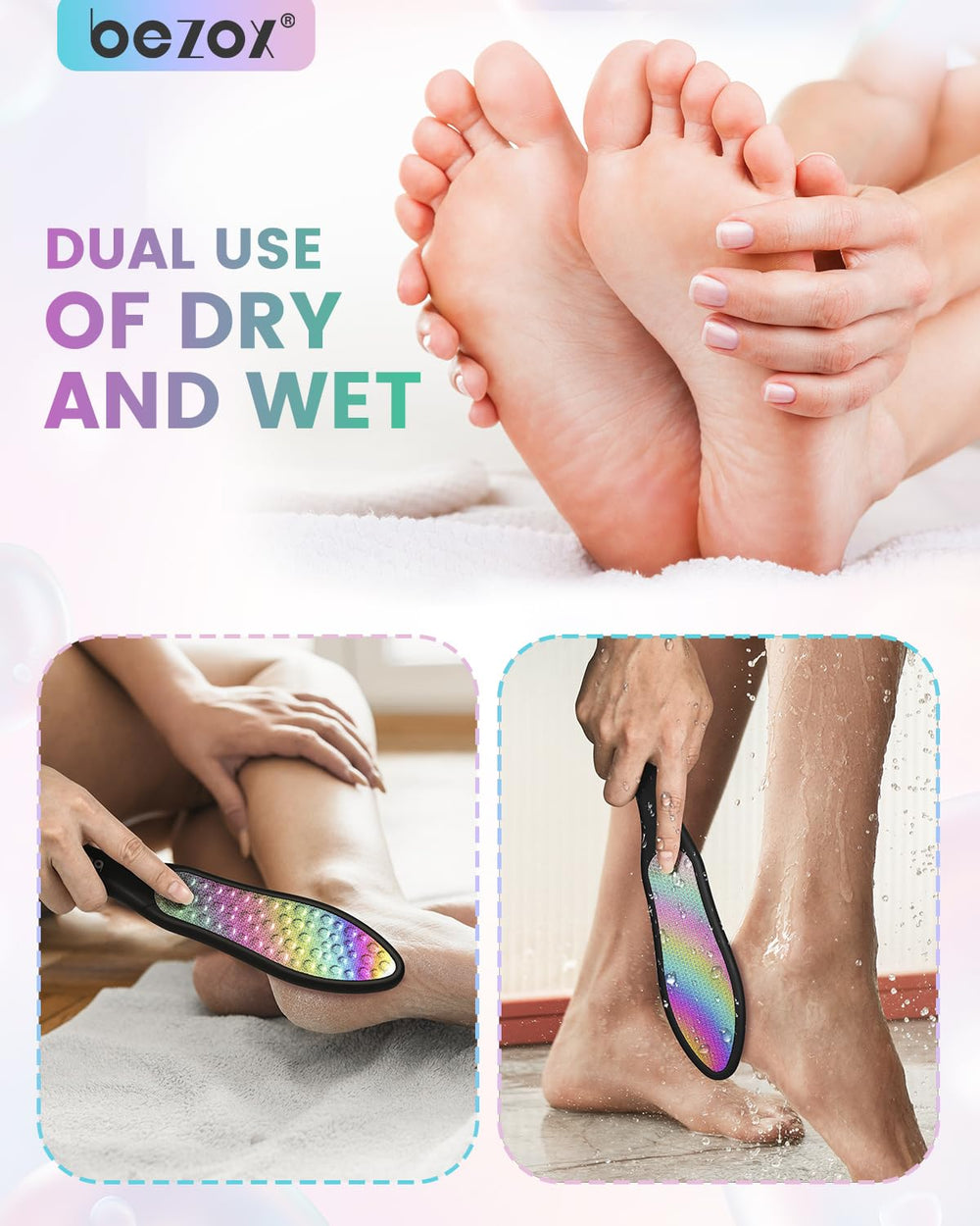 BEZOX Uso en ducha para pies durante la rutina de pedicura.