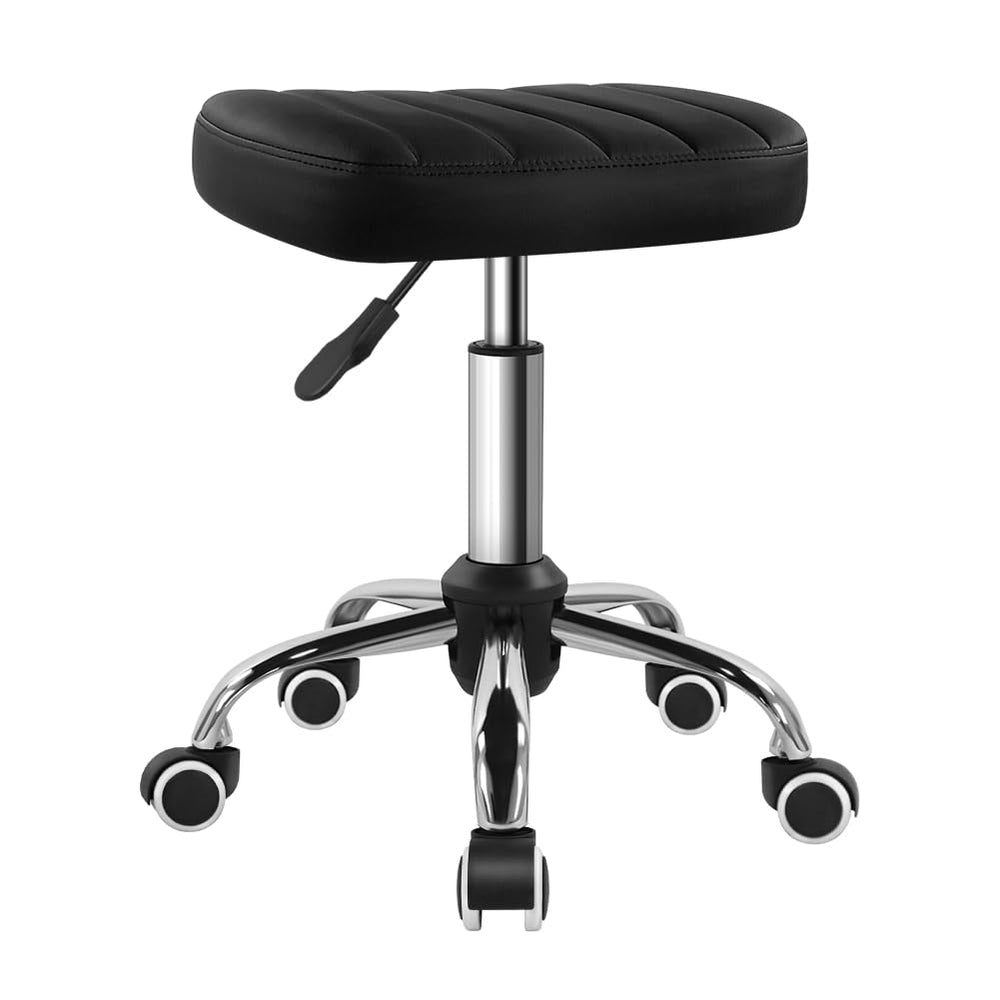 BFTOU silla giratoria cuadrada negra, vista frontal, ideal para talleres y spa.
