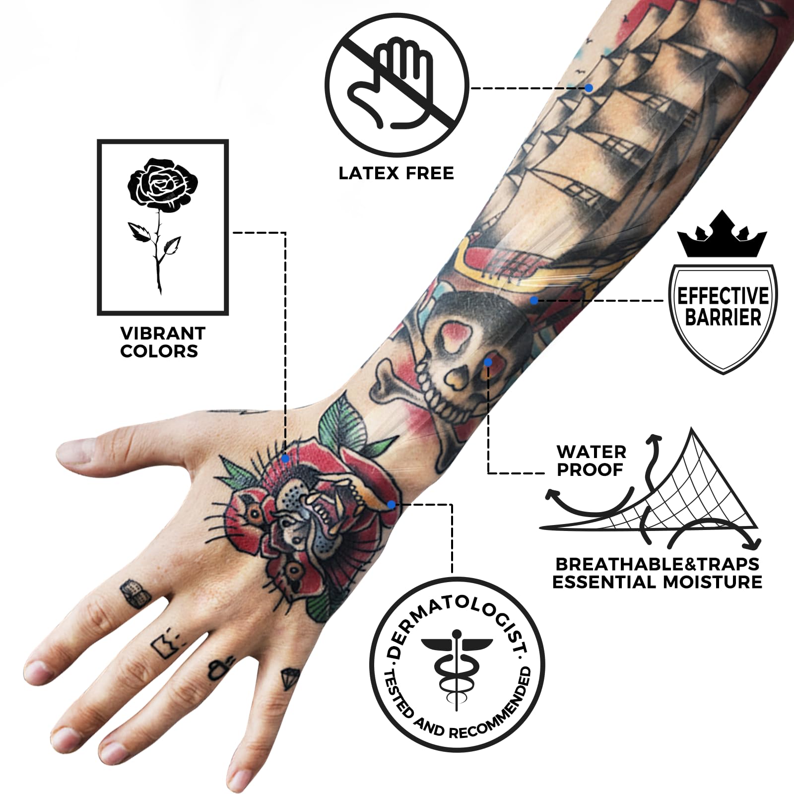 BFONS curita tatuaje sin látex, cuidado seguro para piel sensible