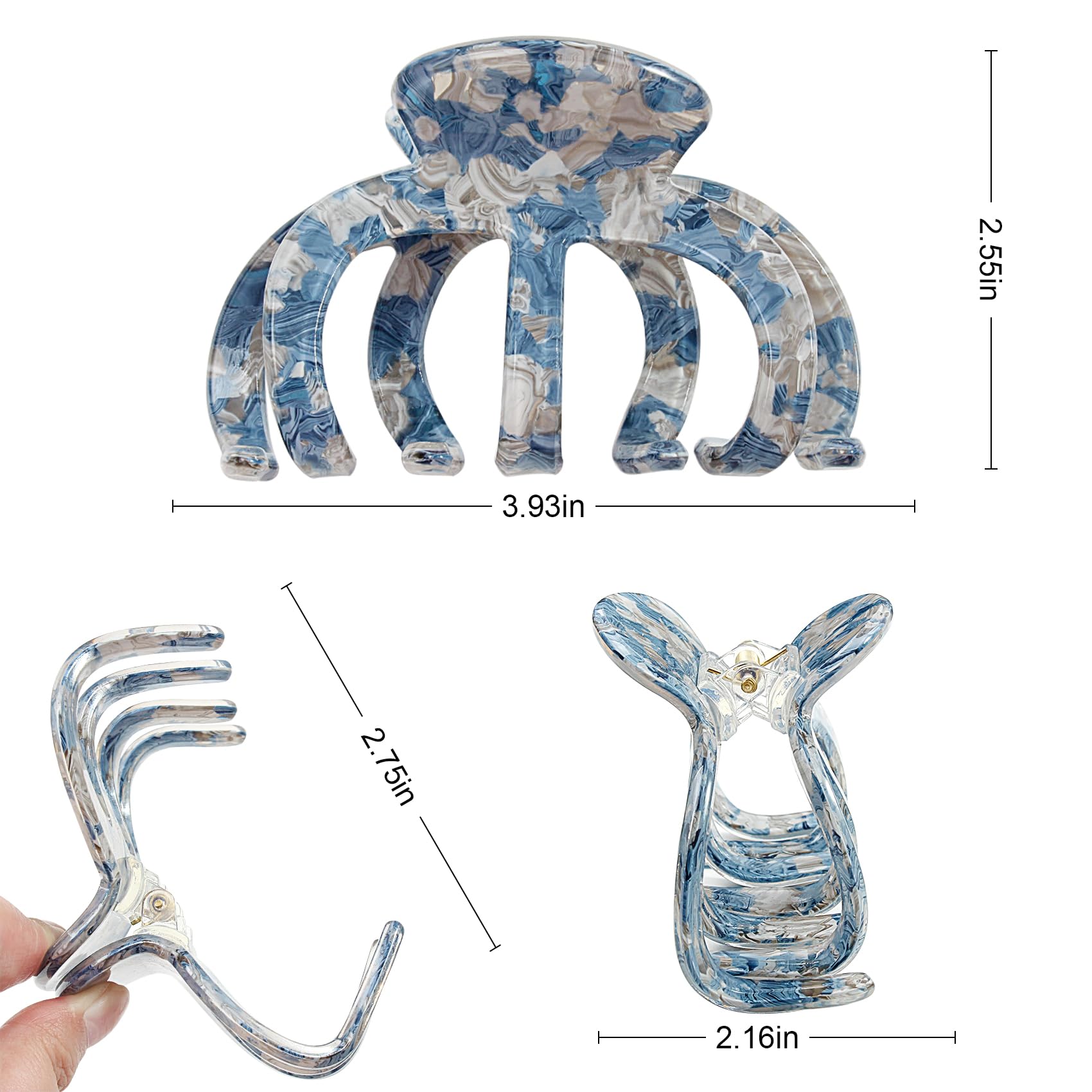 Bgffuy pinza pulpo grande azul, ideal para coletas y moños voluminosos sin resbalón.