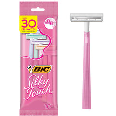 BIC Silky Touch afeitadora de dos hojas con mango pastel para uso cómodo.