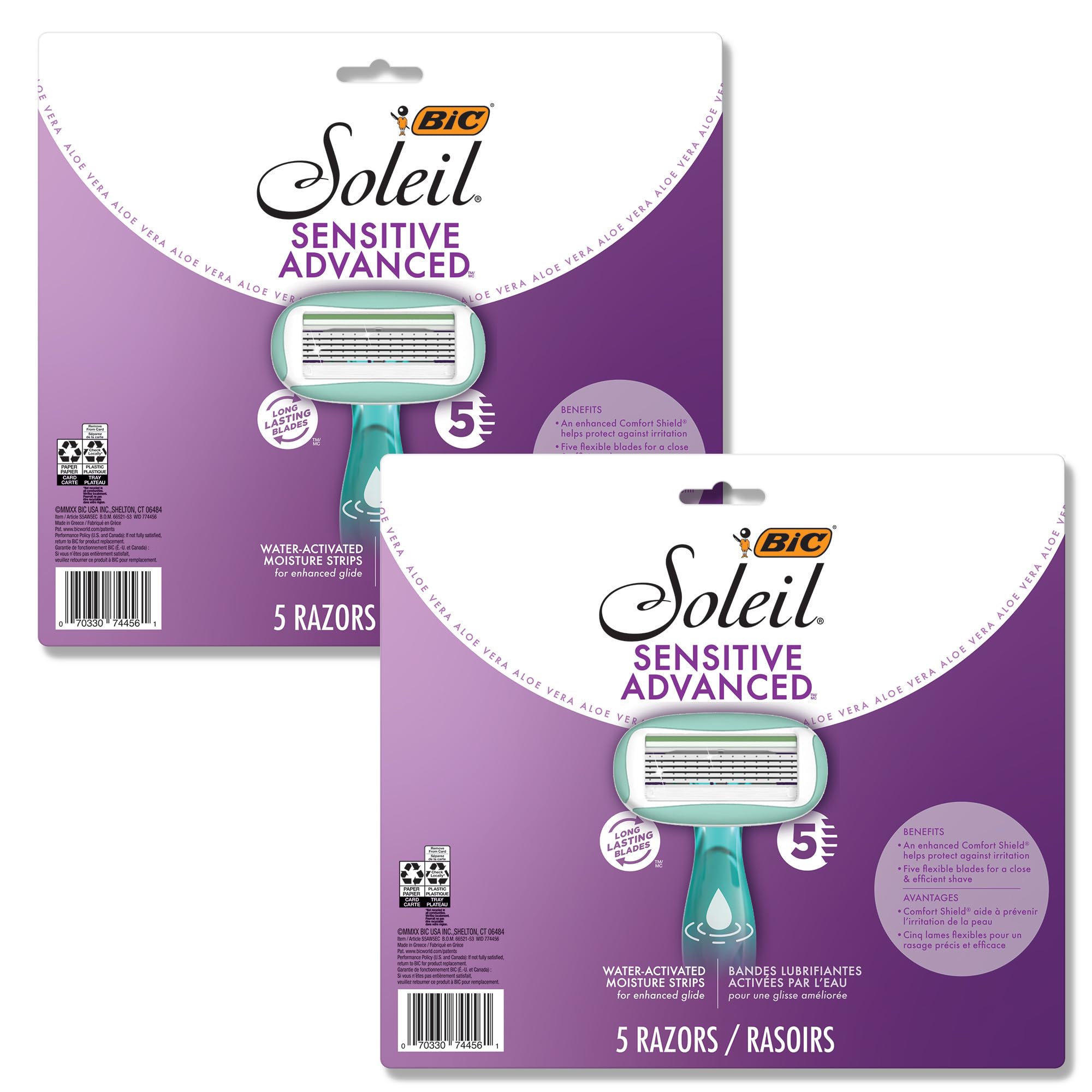 BIC Soleil 5 Sensitive con mango antideslizante para un afeitado cómodo.