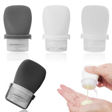 Botellas de viaje BienBion de silicona 1oz con tapa segura para viajes sin derrames.