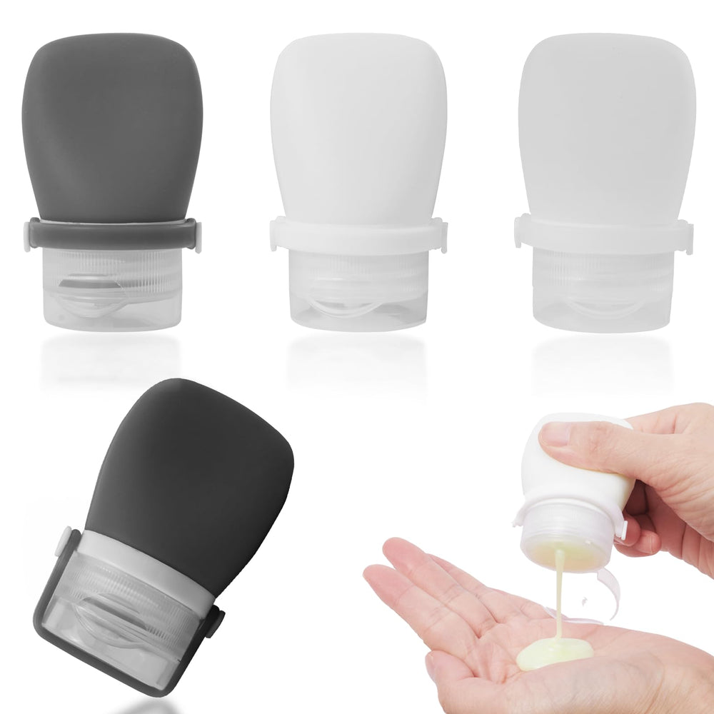 Botellas de viaje BienBion de silicona 1oz con tapa segura para viajes sin derrames.