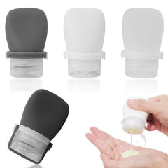 Botellas de viaje BienBion de silicona 1oz con tapa segura para viajes sin derrames.