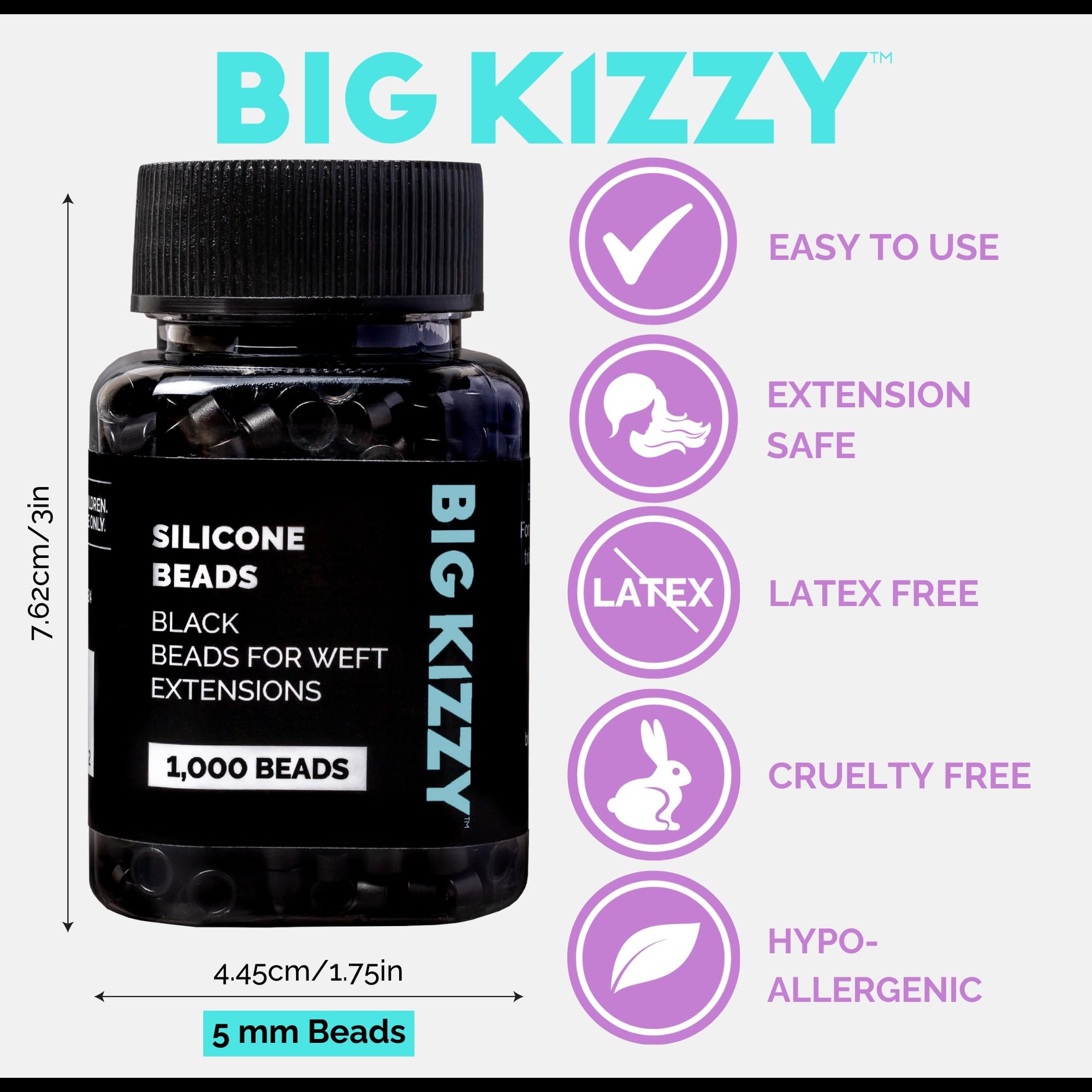 Perlas microlink con silicona negra de Big Kizzy, ajuste seguro