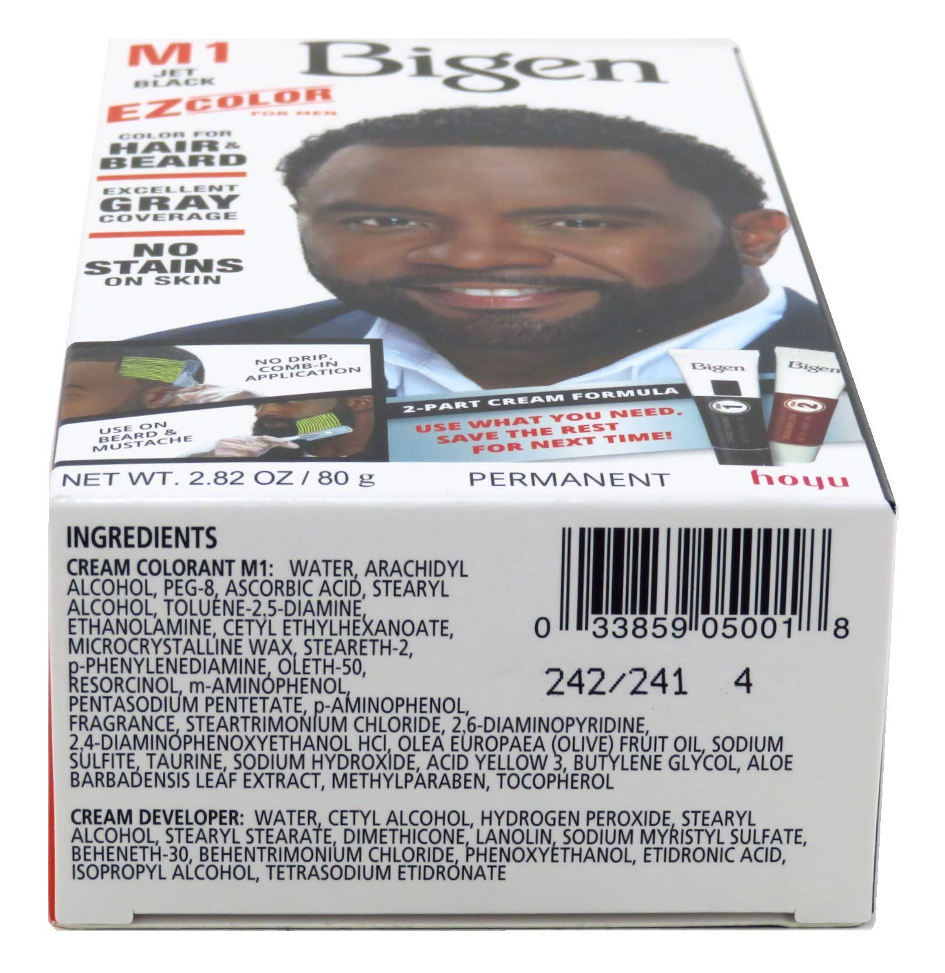 Bigen Ez Color para hombres, uso en barba, muestra cobertura y acabado natural.