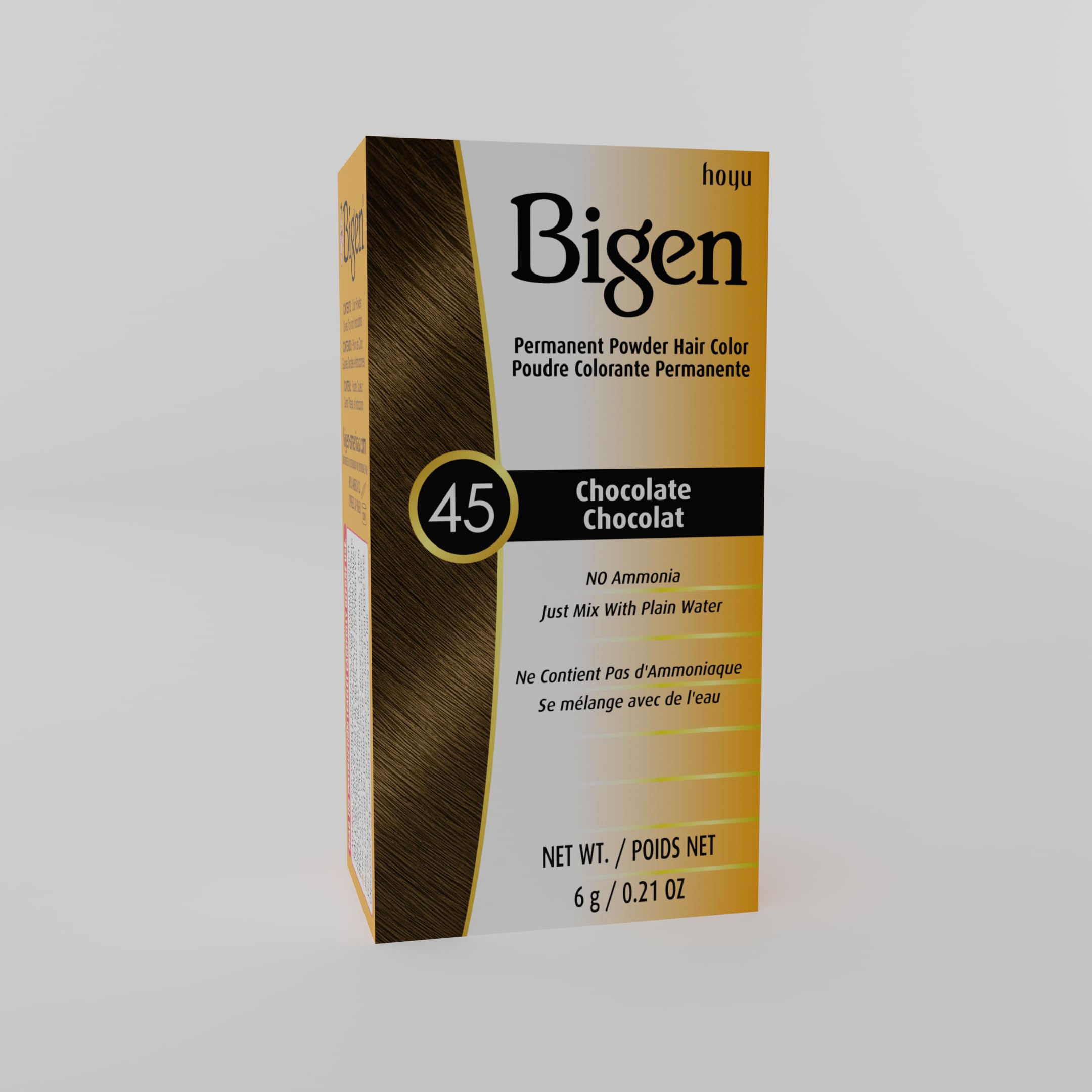 Bigen Chocolat #45 – avant-après pour référence de teinte