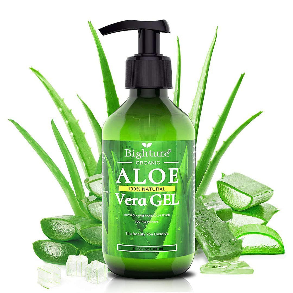 Gel de Aloe Vera BIGHTURE, ritual de cuidado facial con sensación fresca.