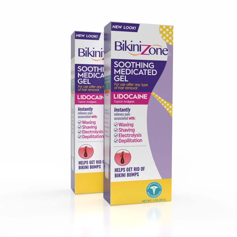 Bikini Zone medicated after shave gel bottle front view for quick razor bump relief