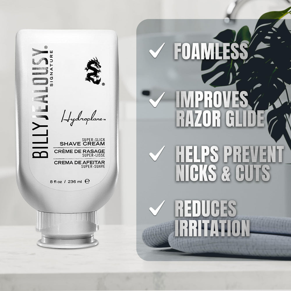 Afeitado cercano sin irritación con crema de Billy Jealousy.
