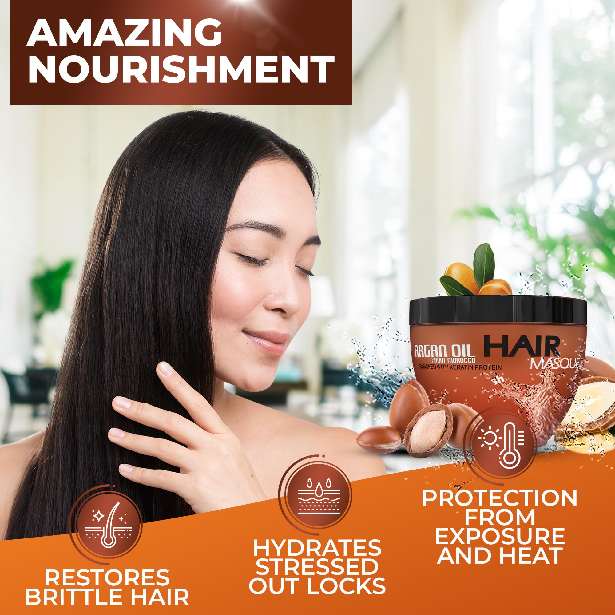 BINGO HAIR CARE Mascarilla Argán Marroquí, sin sulfatos cuida cuero cabelludo.