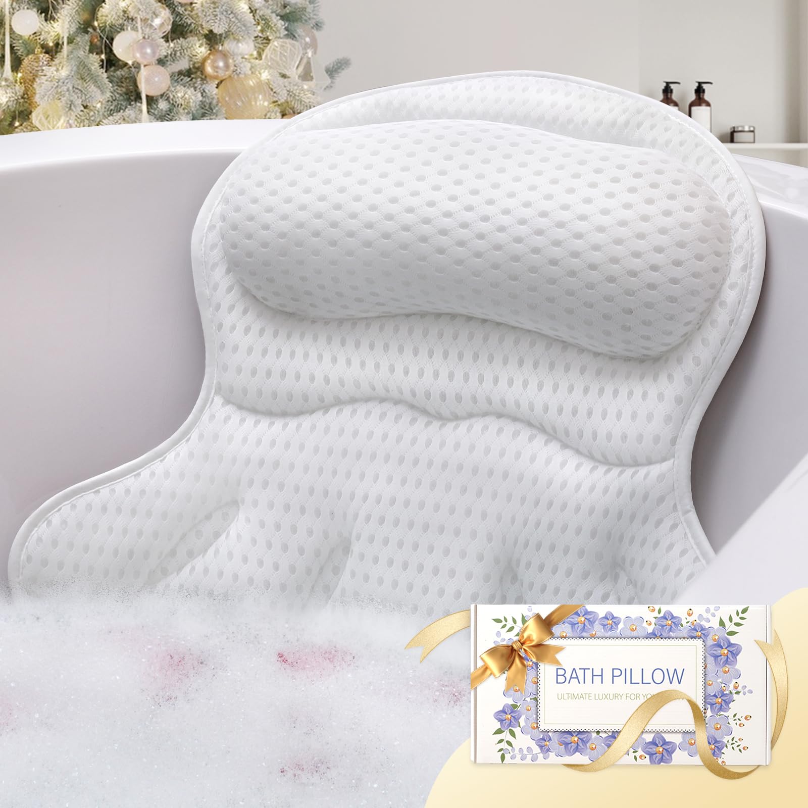 Almohada de baño Binobella en un baño de lujo, soporte cómodo para cabeza y cuello.