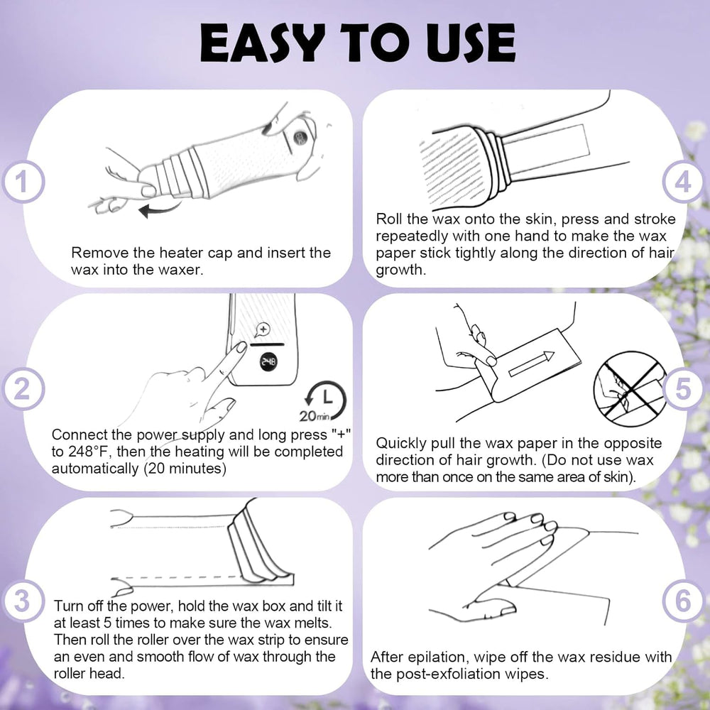 Binzls Roll On Wax Kit cera lavanda, aroma relajante para depilación cómoda