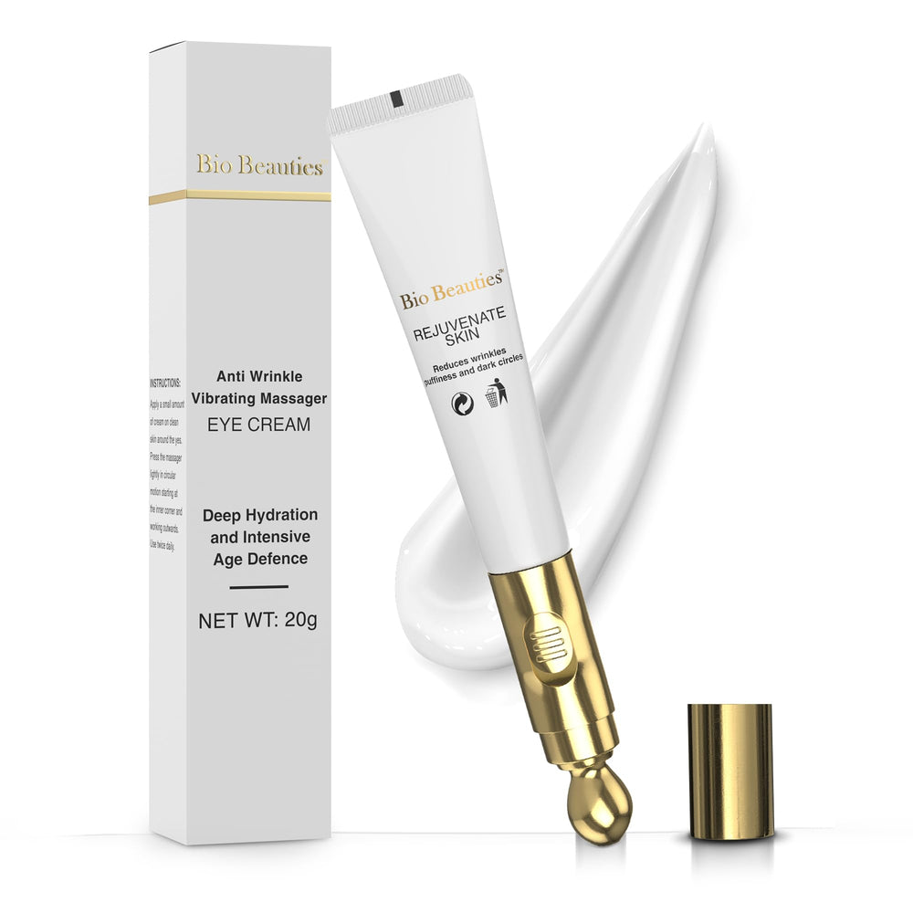 Bio Beauties crema ojos masaje eléctrico mejora absorción y deshincha la hinchazón.