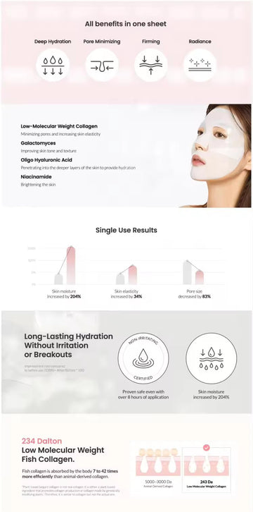 Bio-Colágeno Real Mascarilla Profunda Rosa aplicación en rostro para cobertura total.