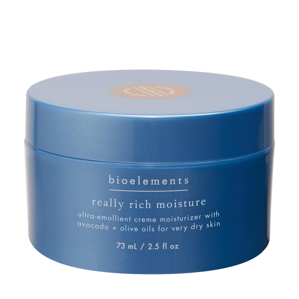 Bioelements Really Rich Moisture, botella derramando crema; ideal para piel muy seca.