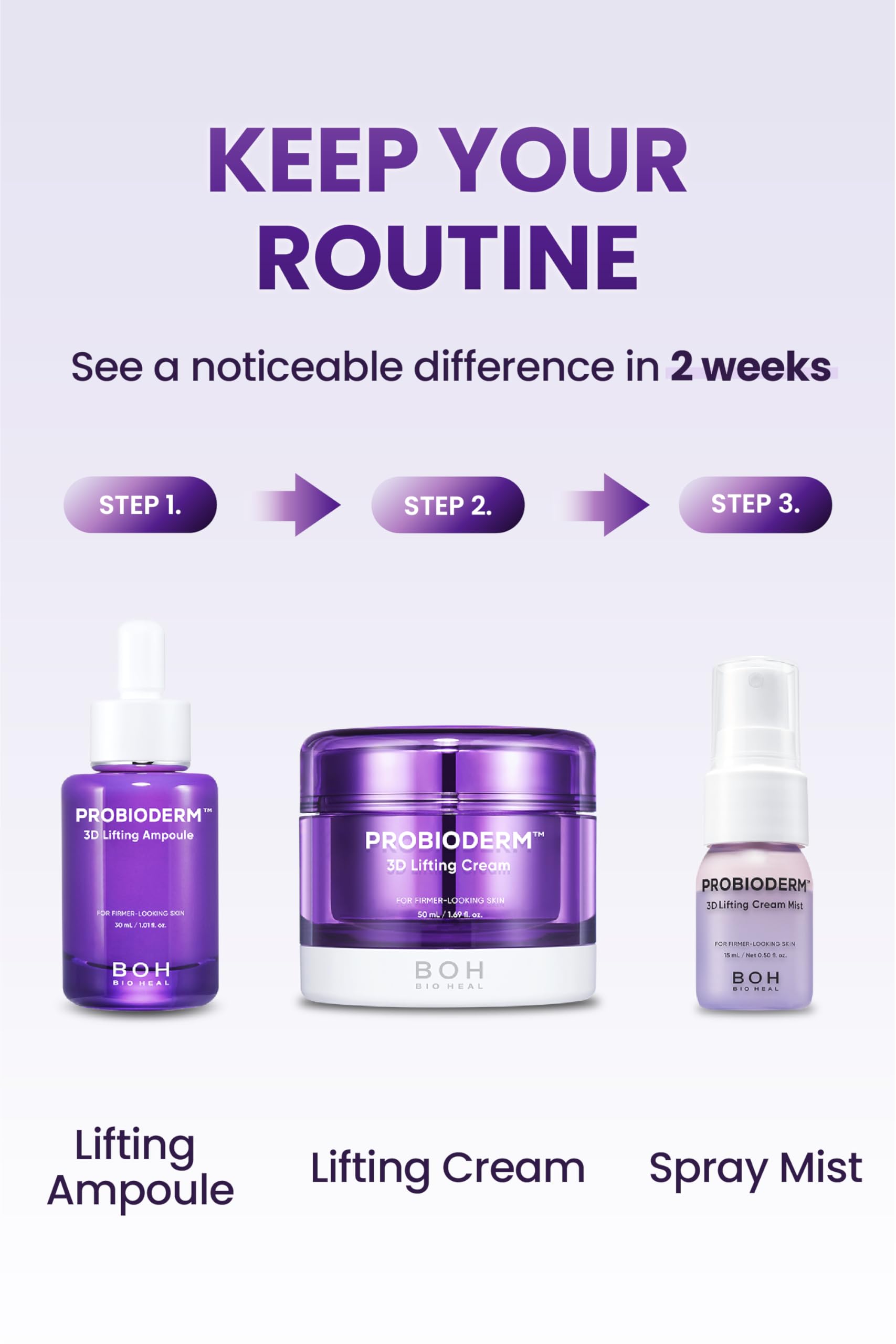 Ritual diario con Probioderm 3D Lifting; hidratación y firmeza.