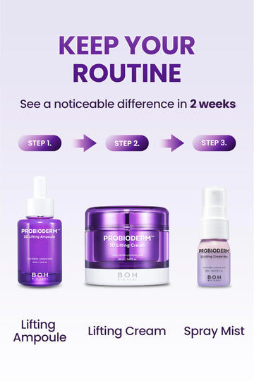Ritual diario con Probioderm 3D Lifting; hidratación y firmeza.