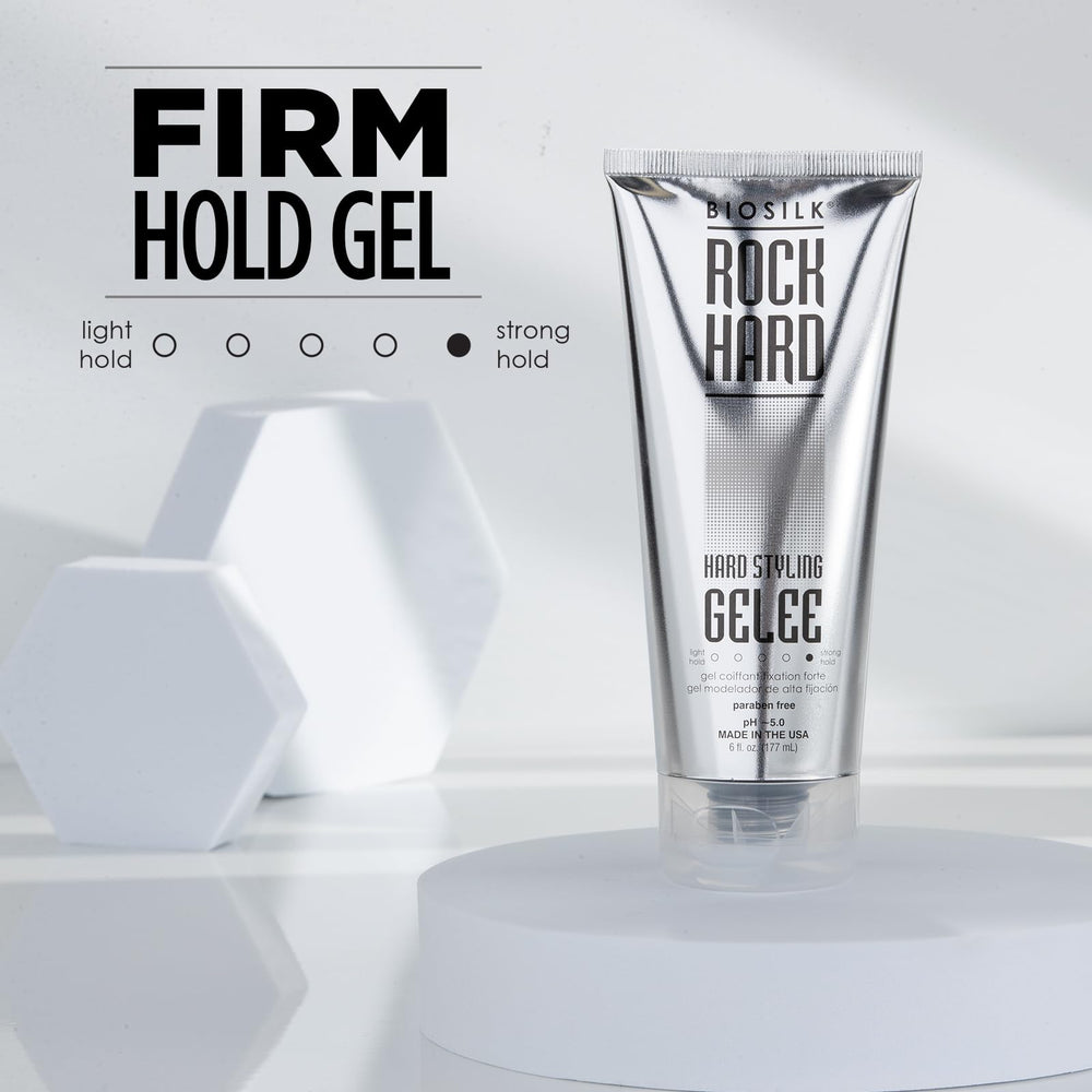 BioSilk Rock Hard Gel definición y control para estilos con brillo.