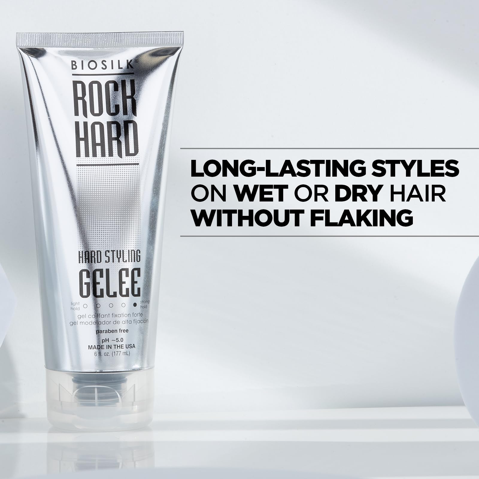 BioSilk Rock Hard Gel controla el peinado sin esfuerzo y mantiene la forma.
