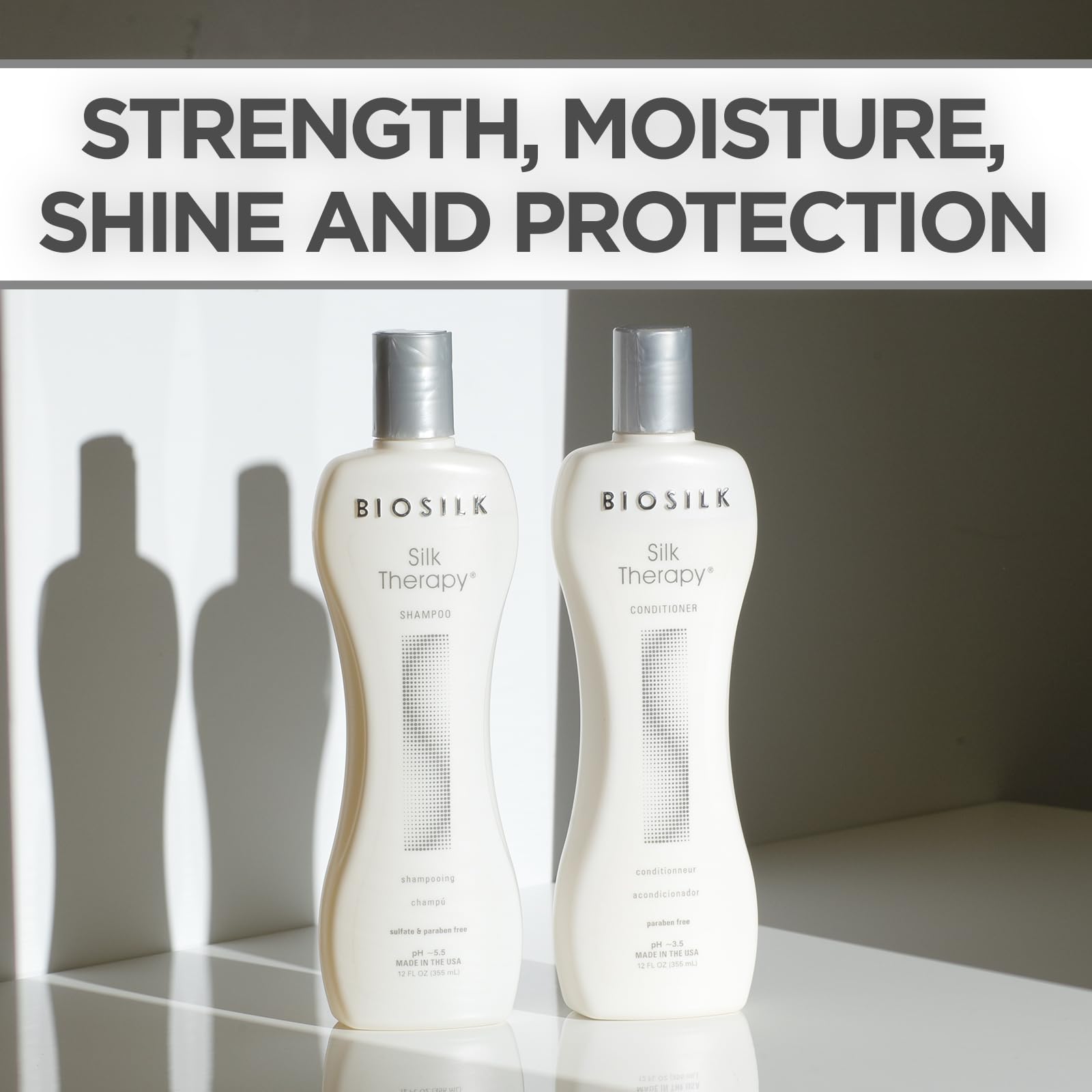 BioSilk Silk Therapy Duo acondicionador en botella, hidratación y suavidad.