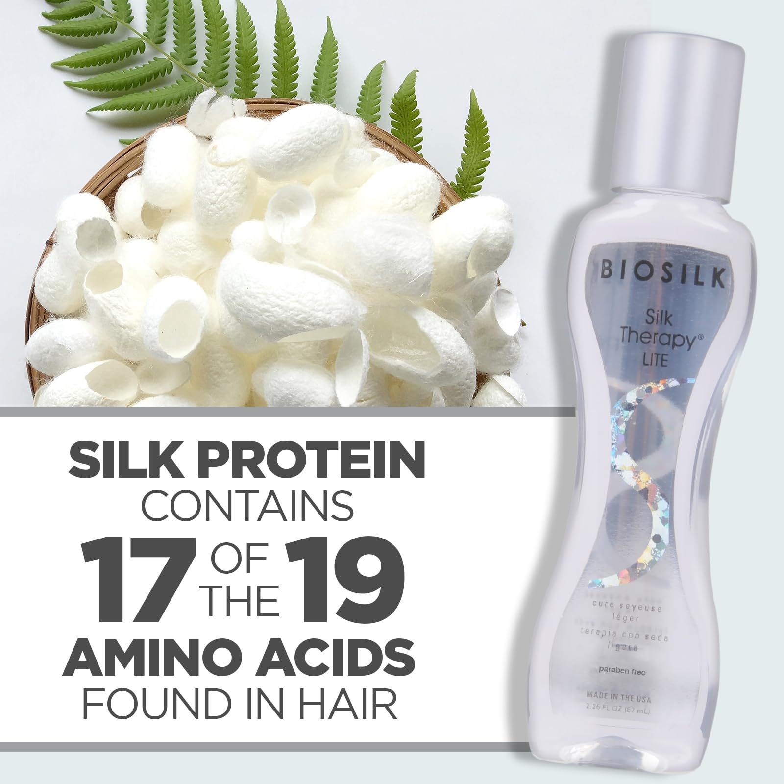 BioSilk Silk Therapy Lite textura seda en primer plano para cabello fino