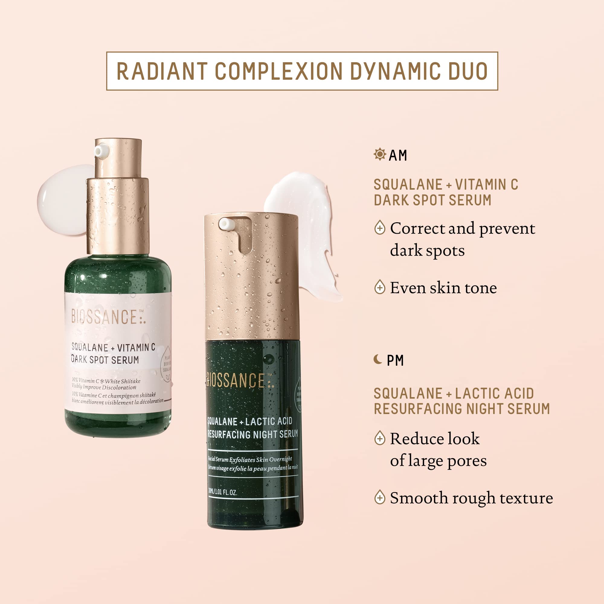 BIOSSANCE aplicación nocturna del serum en la piel para efecto calmante.