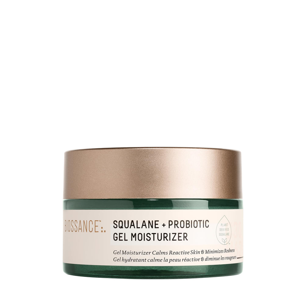 Biossance gel en bote: hidratación y equilibrio para piel sensible.