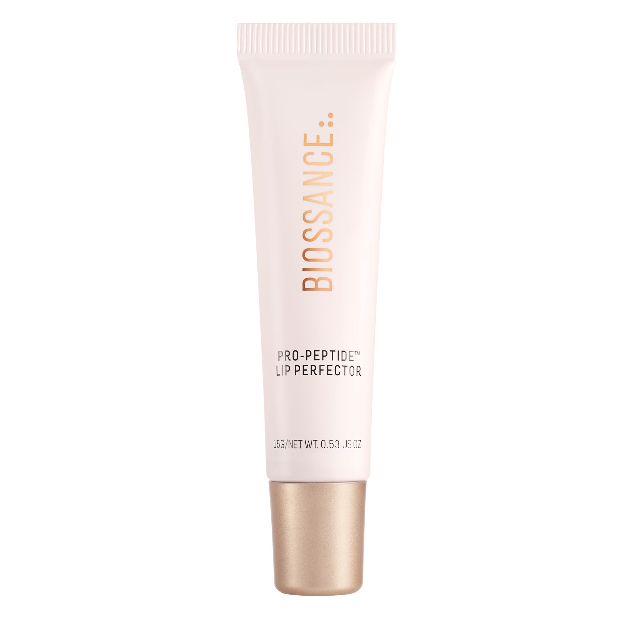 Biossance Pro-Péptidos Labial Perfector, empaque elegante para hidratación suave.